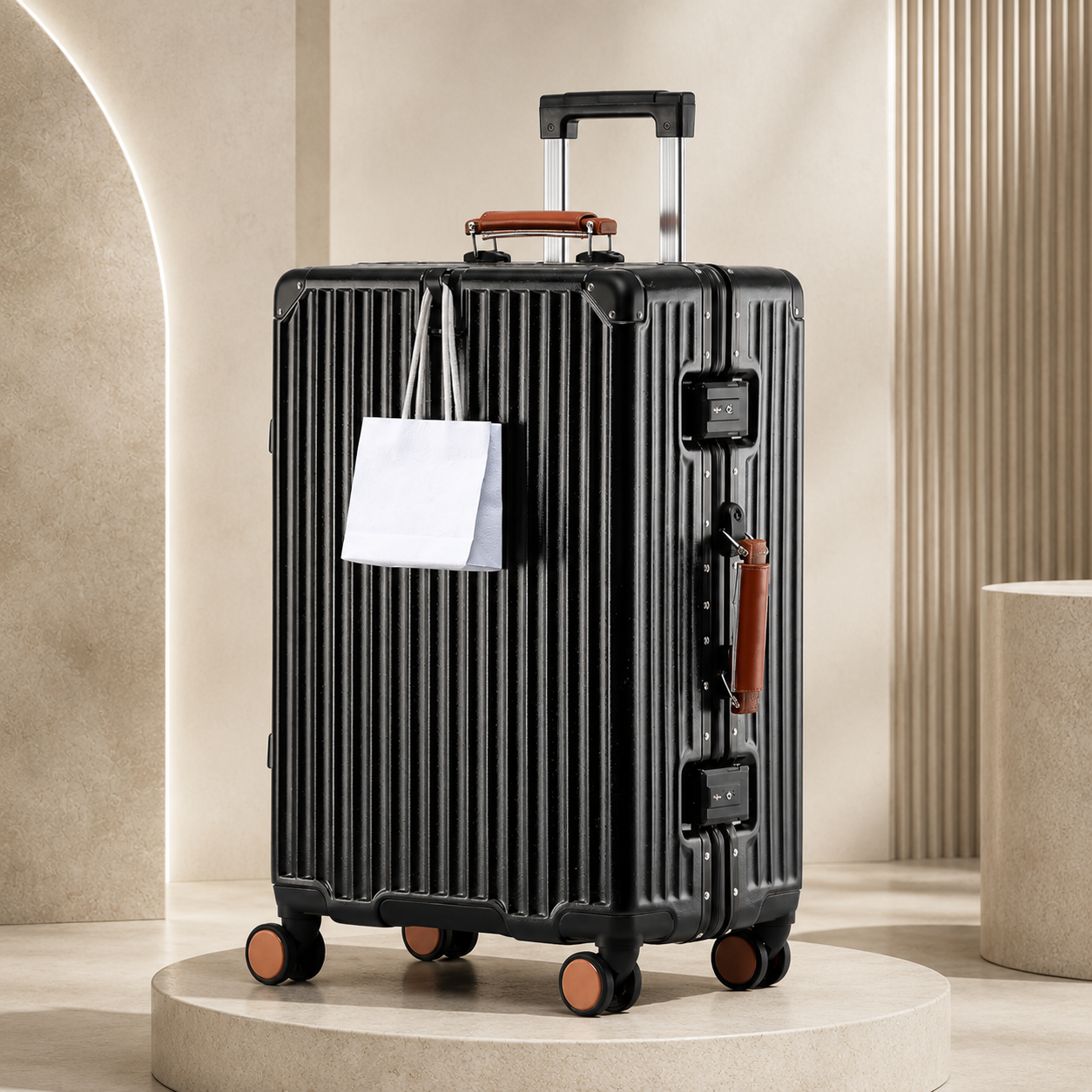 Black RAVONA zipperless polycarbonate suitcase