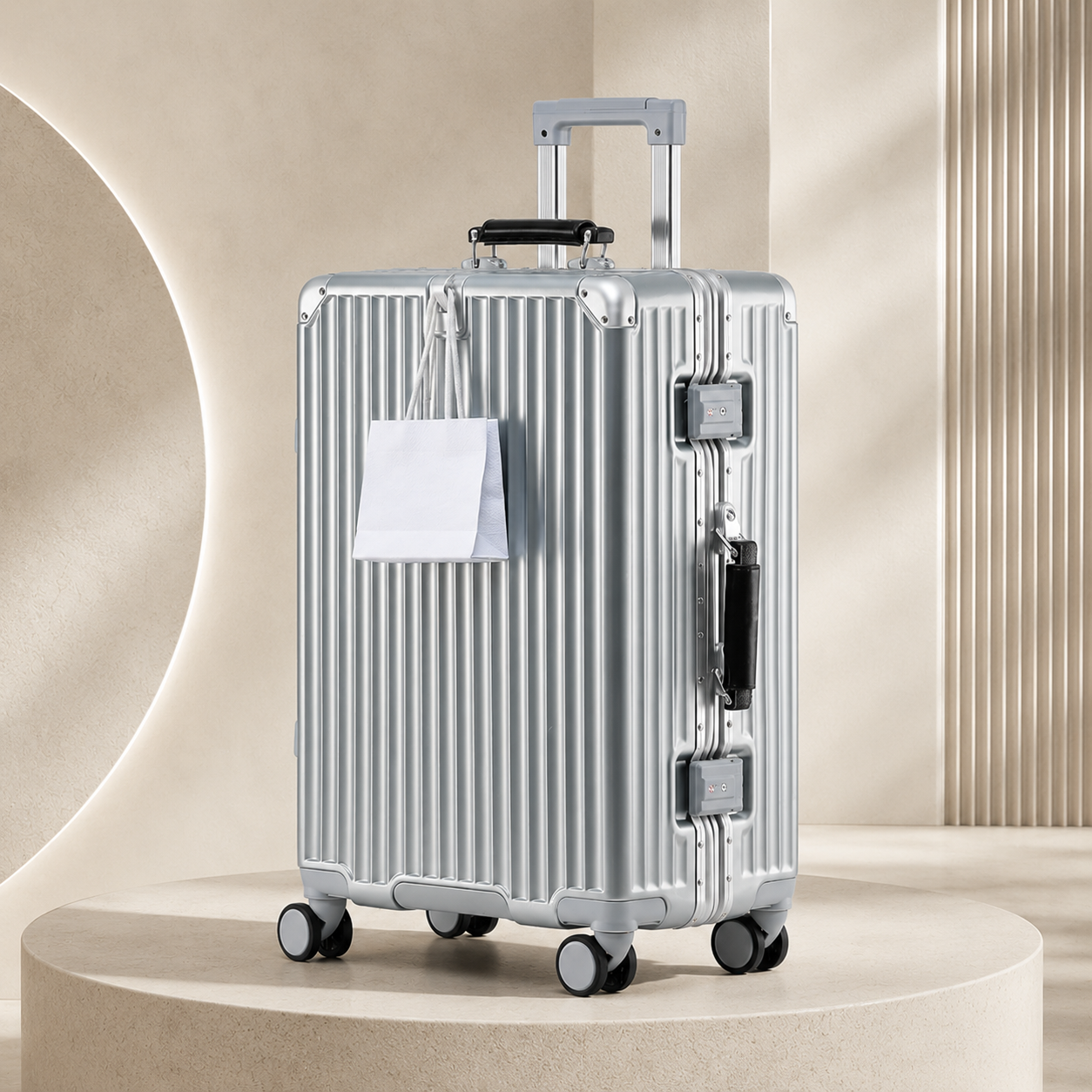 Silver RAVONA zipperless polycarbonate suitcase