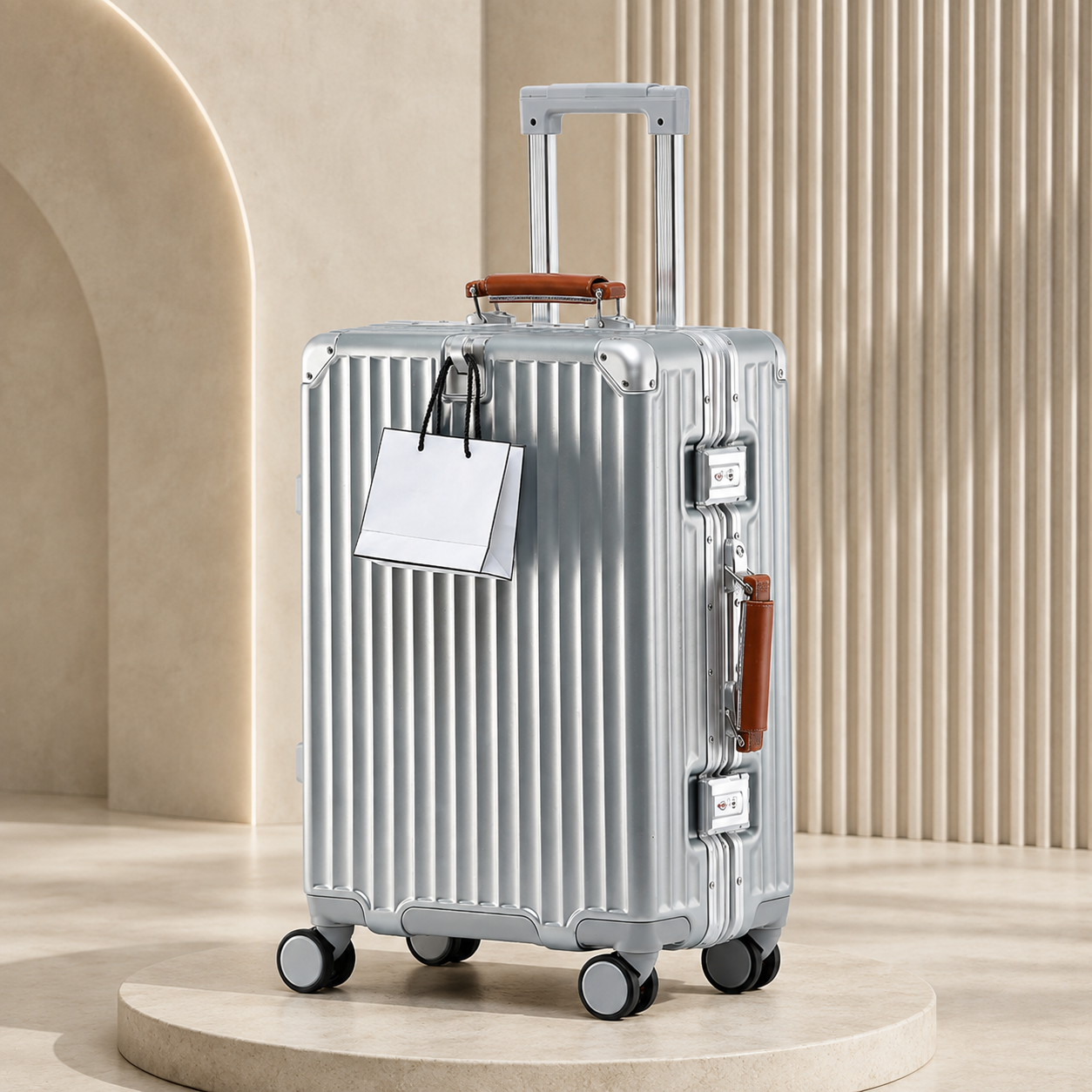 Silver RAVONA zipperless polycarbonate suitcase