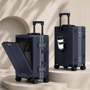 RAVONA 20 Inch Aluminum Frame Front-Opening Carry-On Suitcase