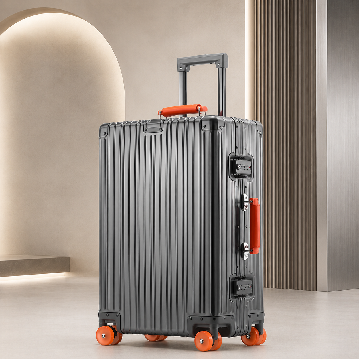 Gunmetal RAVONA 20 inch all-aluminum zipperless carry-on suitcase
