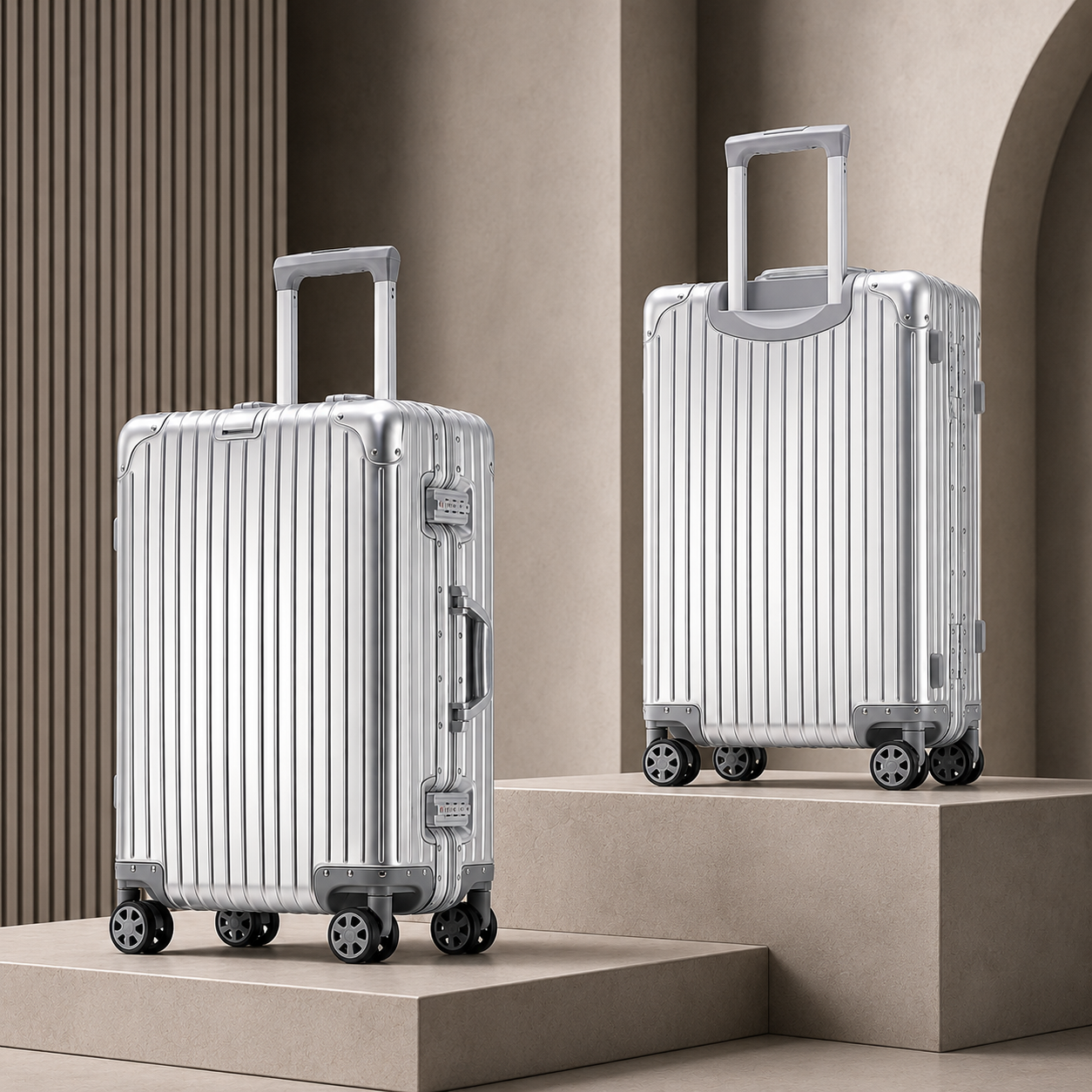 Silver RAVONA 20 inch all-aluminum carry-on suitcase