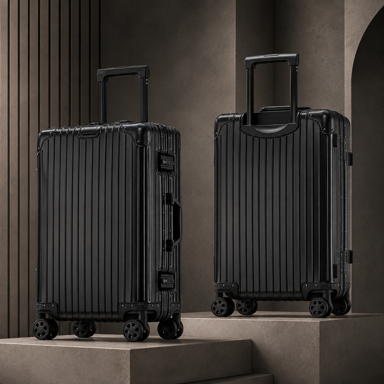 Black RAVONA 20 inch all-aluminum carry-on suitcase