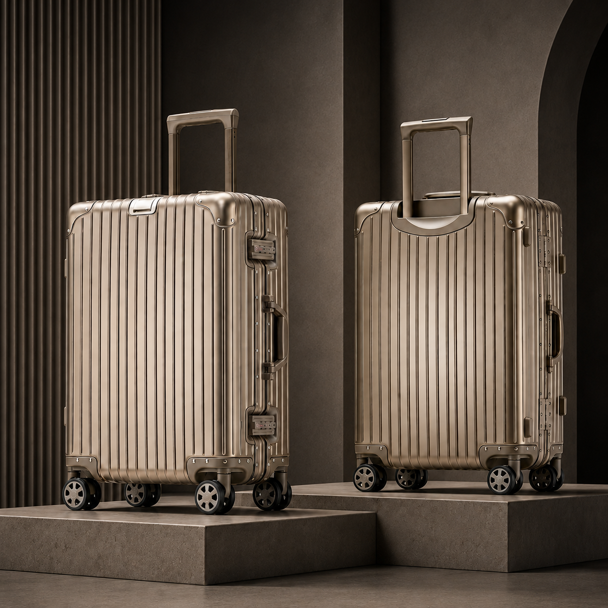 Champagne gold RAVONA 20 inch all-aluminum carry-on suitcase